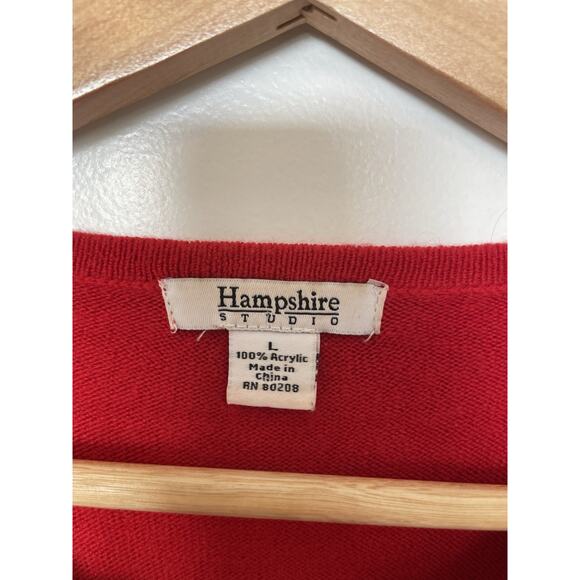 Vintage Cherry Girl Hampshire Studio Red Bow Sleeve Sweater Size L Soft Holiday - Picture 6 of 6